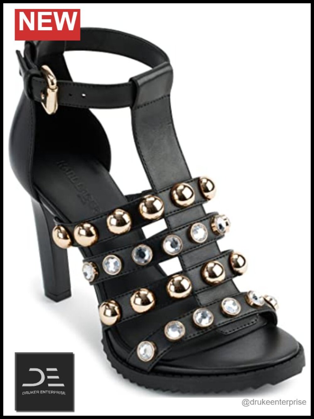Karl Lagerfeld Brexton T Strap Studded Dress Heels